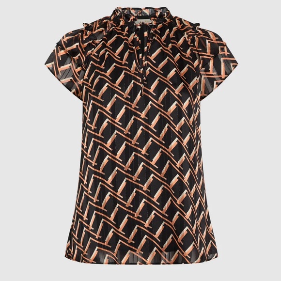 Laura Geometric Print Short Sleeve Blouse Black Pattern - Picture 4 of 11